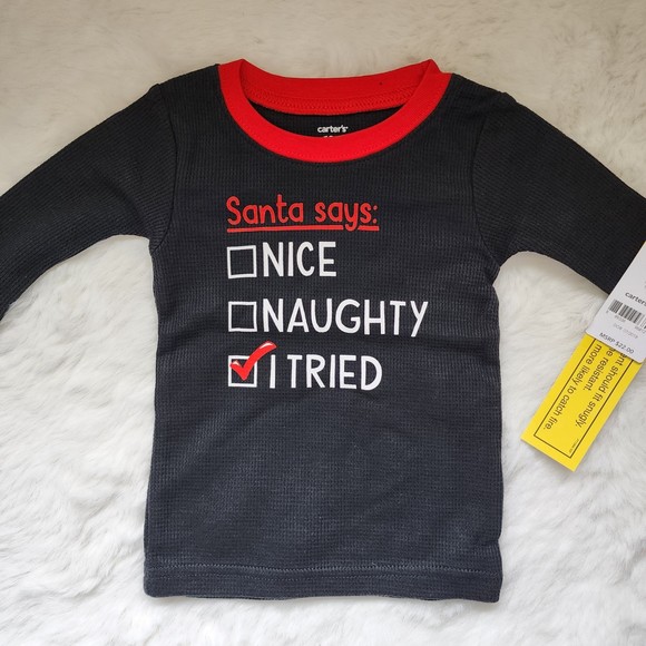 Carter's Boy's Christmas Naughty/Nice Black Pajama Set 18M & 12M NWT - Picture 5 of 11